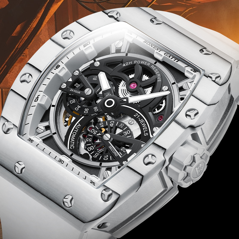Luxury Watch Rubber Strap - BONEST GATTI Erkek Mekanik Saat Tonneau