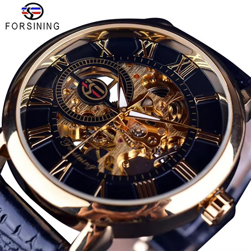 Luxury Watch Brands Logo - Forsining 3D Logo Tasarımlı Oymalı Siyah