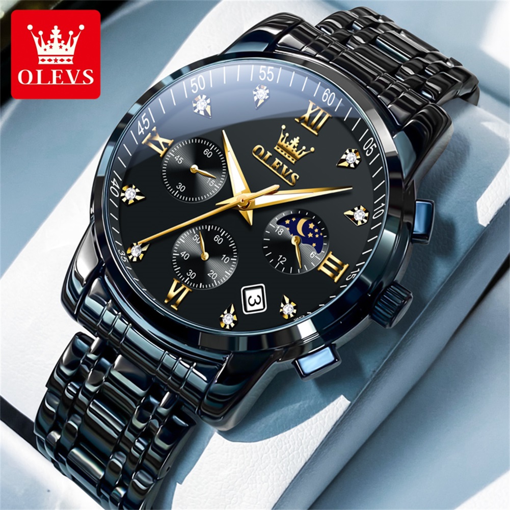 Luxury Watch Black - OLEVS Popüler erkek saatleri paslanmaz çelik