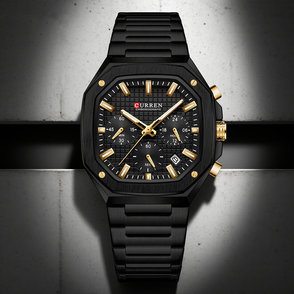 Luxury Watch Black - CURREN Lüks Kare Chrono İzle Erkekler
