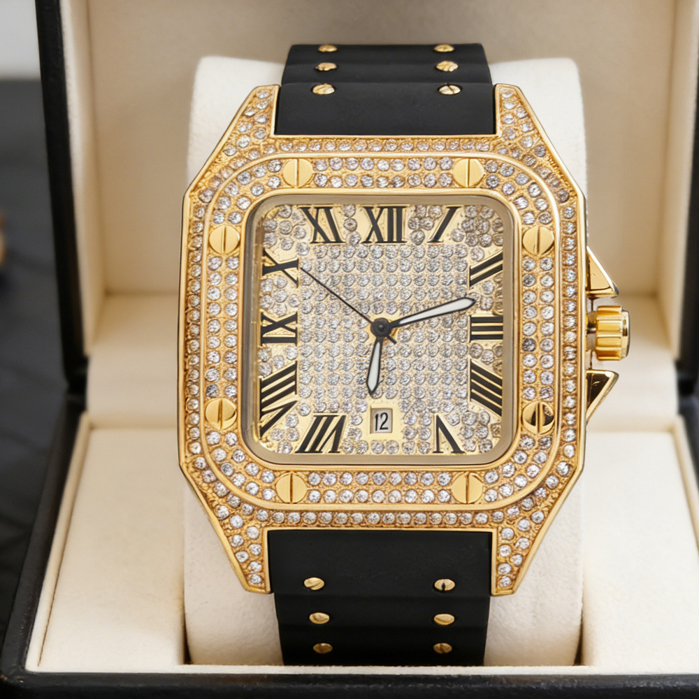 Hip Hop Iced Out Bling Kare Ta - Luxury Watch Rubber Strap incelemesi ve fiyatı