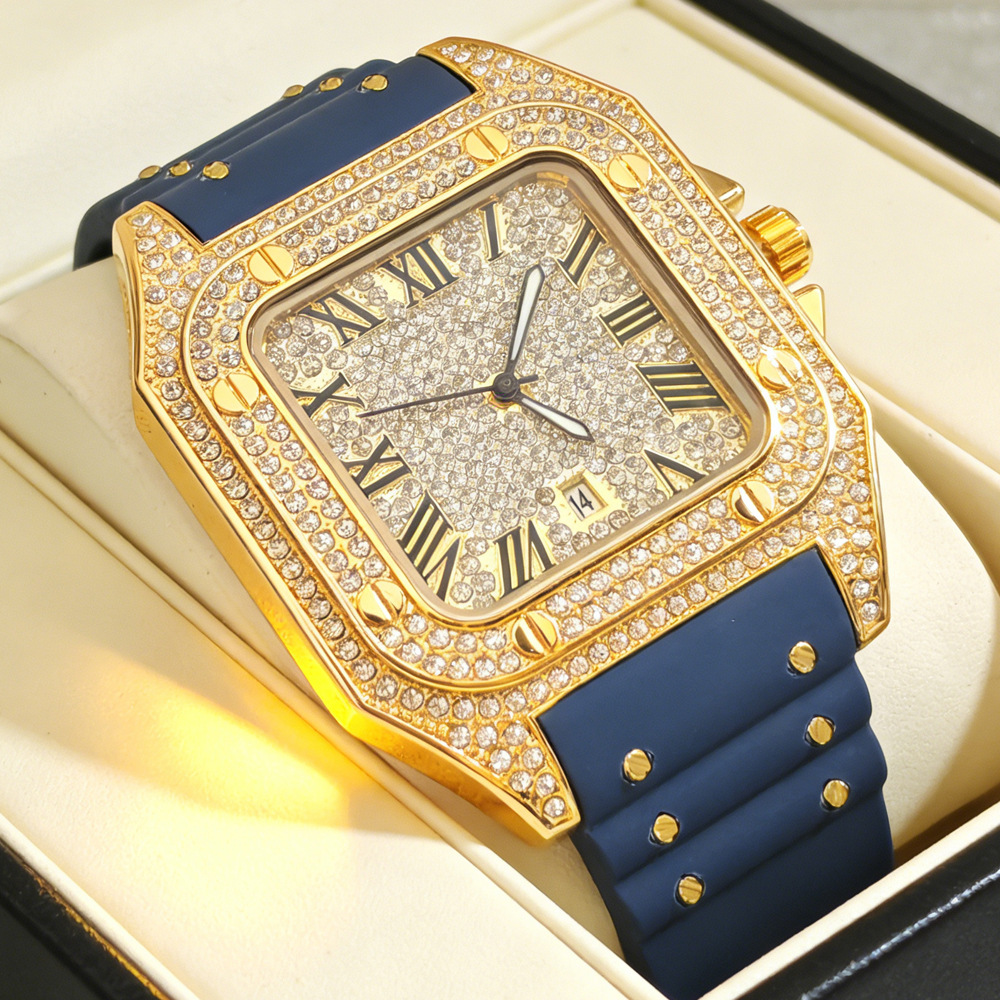 Hip Hop Iced Out Bling Kare Ta - Luxury Watch Rubber Strap incelemesi ve fiyatı