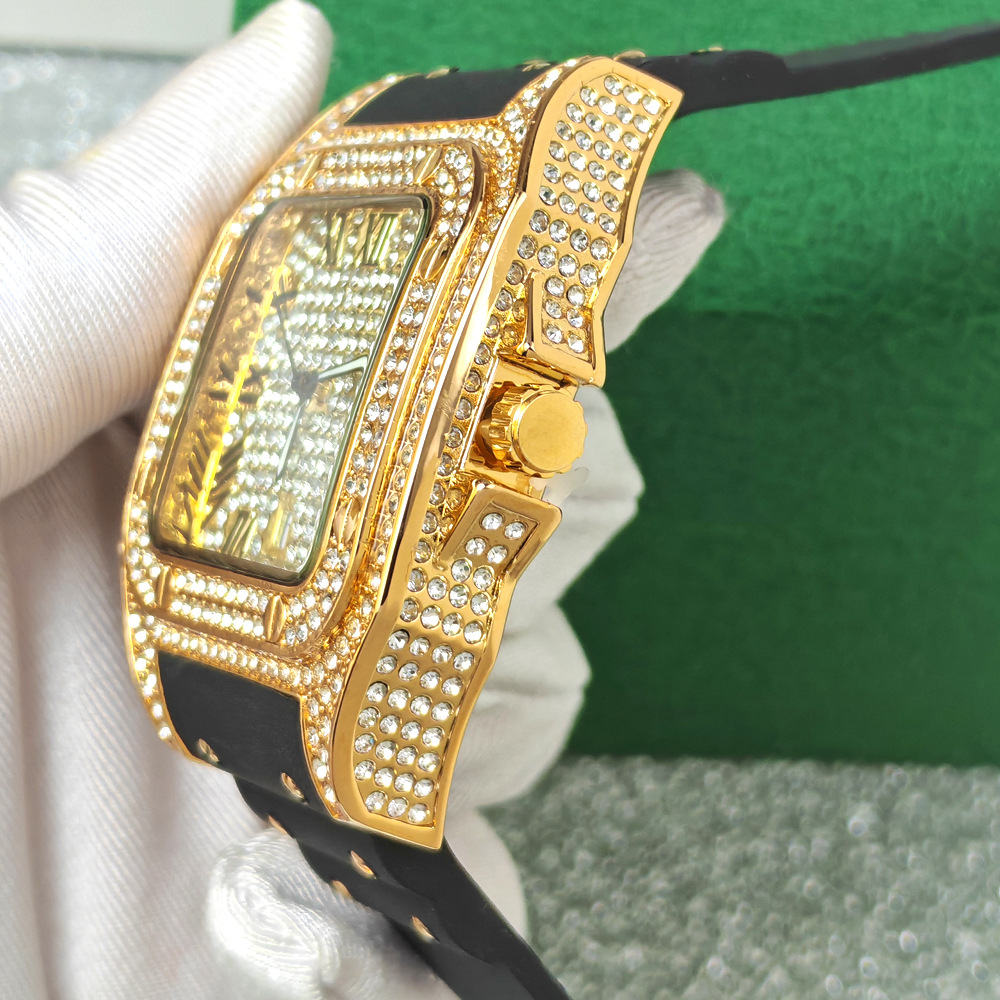 Hip Hop Iced Out Bling Kare Ta - Luxury Watch Rubber Strap incelemesi ve fiyatı