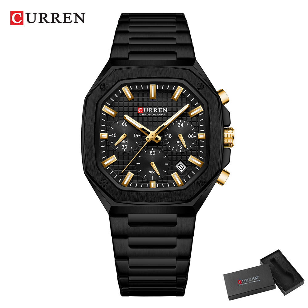 CURREN Lüks Kare Chrono İzle E - Luxury Watch Black incelemesi ve fiyatı