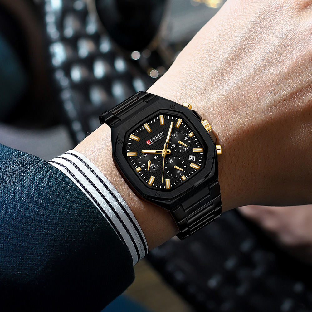 CURREN Lüks Kare Chrono İzle E - Luxury Watch Black incelemesi ve fiyatı