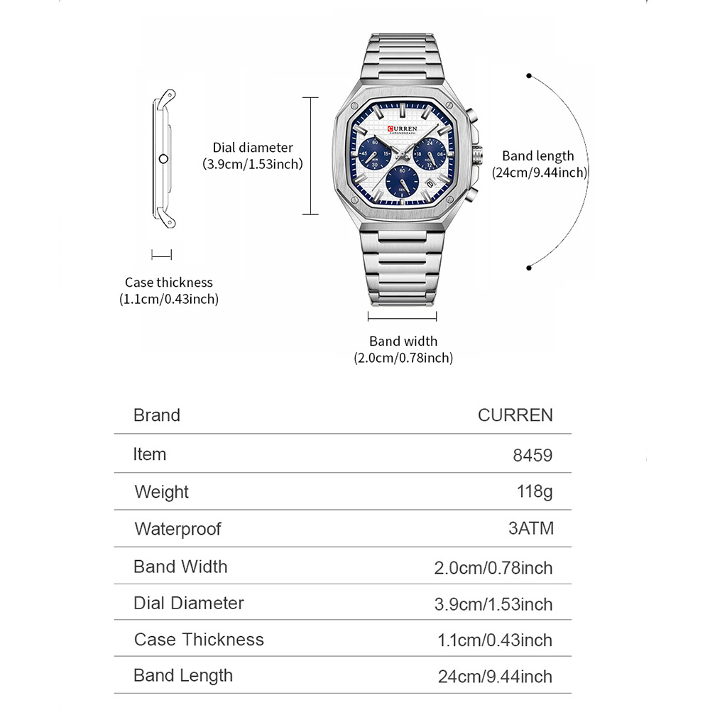 CURREN Lüks Kare Chrono İzle E - Luxury Watch Black incelemesi ve fiyatı